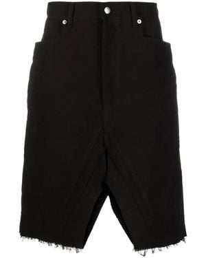 Rick Owens Distressed-Hem Denim Bermuda Shorts - Black