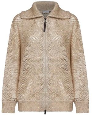 Brunello Cucinelli Sequin-Embellished Openwork Cardigan - Natural