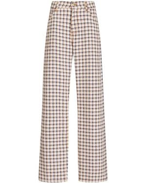 Etro Check-Jacquard Wide-Leg Pants - White