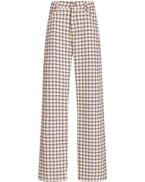Etro Check-Jacquard Wide-Leg Trousers - White