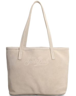 MC2 Saint Barth City Logo-Debossed Suede Tote Bag - Natural