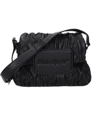 KARL LAGERFELD Ruched Logo-Patch Crossbody Bag - Black