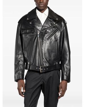 McQueen Leather Biker Jacket - Black