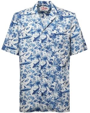 MC2 Saint Barth And Graphic Print Linen Shirt - Blue