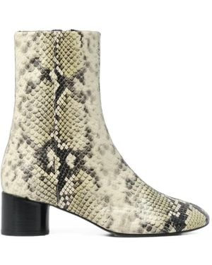Bimba Y Lola Snake Print Leather Heel Ankle Boots - Natural
