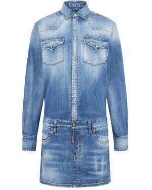 DSquared² Light Wash Trucker Dress - Blue