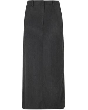 DUNST Pinstripe-Pattern Slit-Detail Midi Skirt - Black