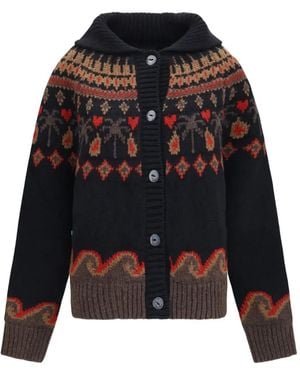 Alanui Fair Isle-Pattern Wool Cardigan - Black