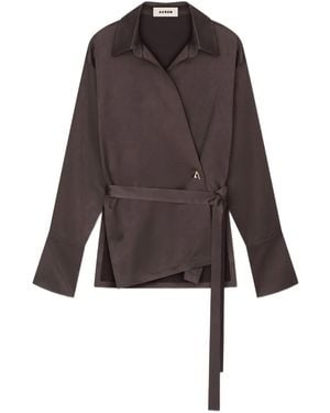 Aeron Wrap-Front Satin Shirt - Brown