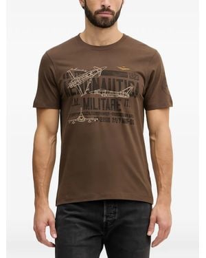Aeronautica Militare Chest Print T-Shirt - Brown