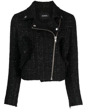 Goen.J Tweed Cropped Biker Jacket - Black
