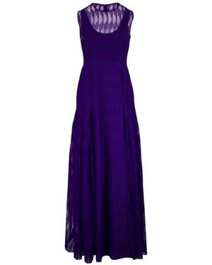 Akris Tulle-Overlay Pleated Maxi Dress - Purple