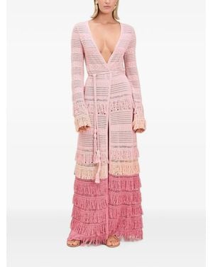 Devon Windsor Maureen Fringed Crochet-Knit Robe - Rosa