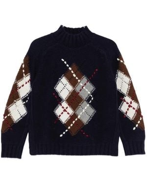 ERMANNO FIRENZE Argyle-Knit High-Neck Knit - Blue