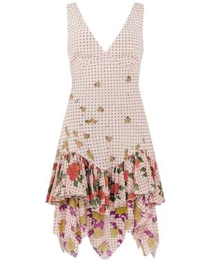 Donde Esteban Pajaritos Y Rosas Mini Dress - White