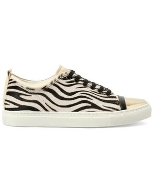 Lanvin Zebra-Print Metallic-Toe Sneakers - White