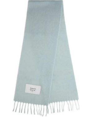 Maison Kitsuné Sciarpa Baby Alpaca Con Frange E Logo - Blu
