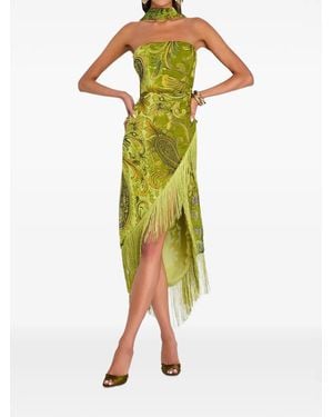 retroféte Robe Statice En Velours À Motif Cachemire Dévoré - Vert