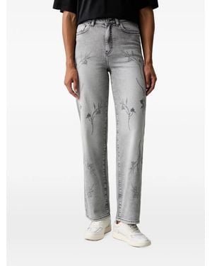 Fracomina Floral-Embroidered Straight-Leg Jeans - Grey