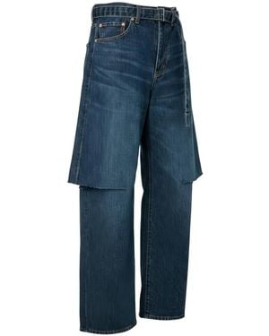 Sacai Layered Wide-Leg Jeans - Blue