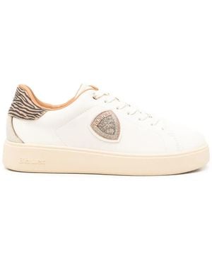 Blauer Zebra-Print Leather Trainers - White