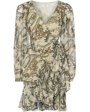 Temperley London Embroidered Sequin Wrap Mini Dress - Natural