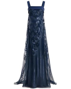 Gemy Maalouf Sheer-Overlay Embroidered Dress - Blue