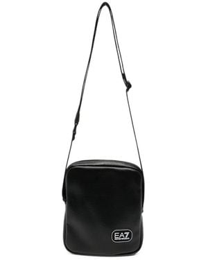 EA7 Logo-Patch Pebbled Messenger Bag - Black