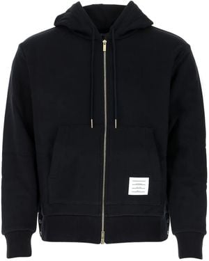 Thom Browne Stripe-Detail Zip-Up Hoodie - Blue