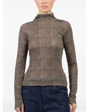 Rag & Bone High-Neck Checked Top - Grey