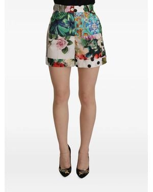 Dolce & Gabbana Short À Fleurs Imprimées Et Design Patchwork - White