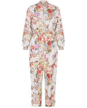 CAMILLA Panelled Drawstring Zip-Up Jumpsuit - White