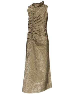Ulla Johnson Ruched Metallic-Effect Maxi Dress - Natural