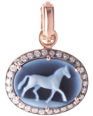 Sylva & Cie Horse Onyx-Cameo And Diamond Pendant - Blue