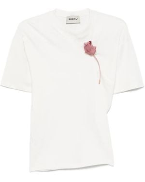 SEEN USERS Suspended-Rose Asymmetrical T-Shirt - White