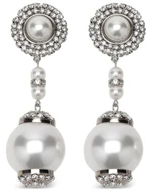 Alessandra Rich Orecchini A Clip Con Cristalli - Bianco
