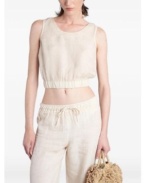 120% Lino Elasticated-Hem Cropped Top - White