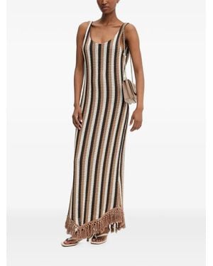 Haveone Striped Fringed Maxi Dress - White