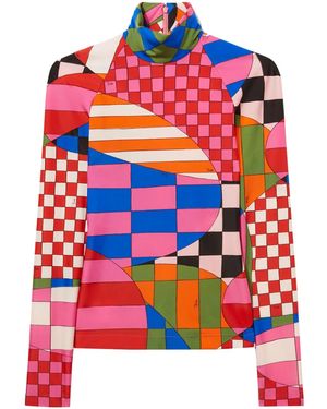 PUCCI Giardino-Print Mock-Neck Top - Red