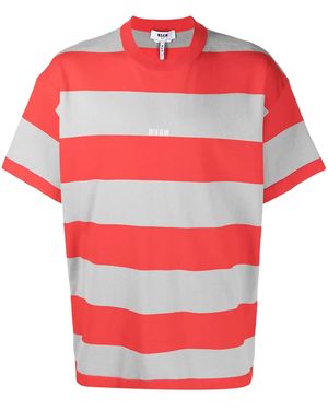 MSGM Logo-Print Striped T-Shirt - Red