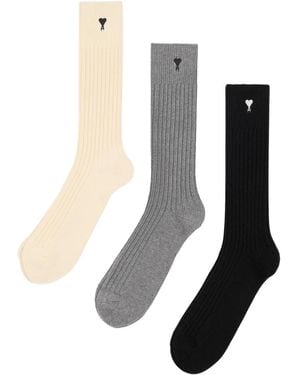 Ami Paris Gerippte Ami De Coeur Socken (3Er-Set) - Mehrfarbig