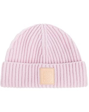 Loewe Ribbed Logo-Plaque Beanie - Pink