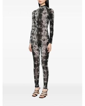 Tessitura Snakeskin-Print Long-Sleeve Jumpsuit - Black