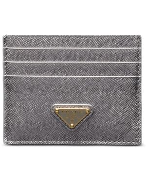 Prada Triangle-Logo Leather Card Holder - Grey