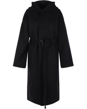 Rick Owens Tower Hooded Belted Coat - Black