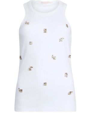 Liu Jo Ribbed Bejewelled Tank Top - White