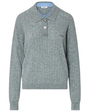 Liu Jo Knit Polo With Jewel Buttons - Blue
