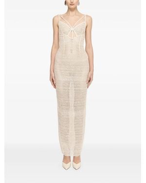 Nissa Sequin-Detail Mesh Maxi Dress - Natural