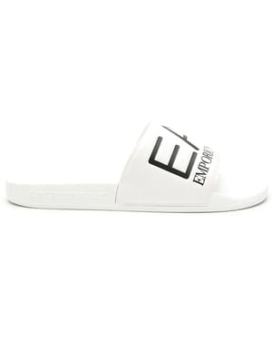 EA7 Logo-Embossed Faux-Leather Slides - White