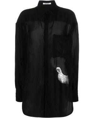 Gauchère Floral Lace-Appliqué Satin-Finish Shirt - Black